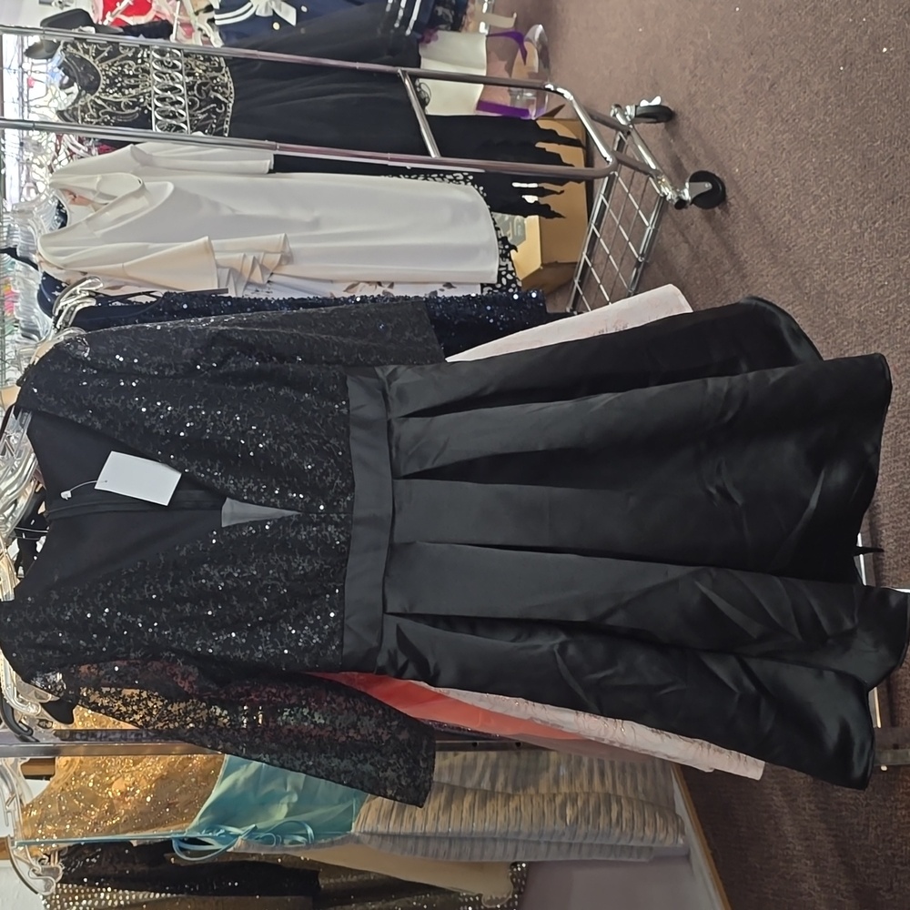 La Femme Black Sequin Midi Dress